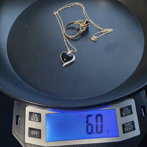 14K 10K Plumb Solid Yellow Gold Diamond Onyx Heart Pendant Ring & Necklace - Picture 16 of 17